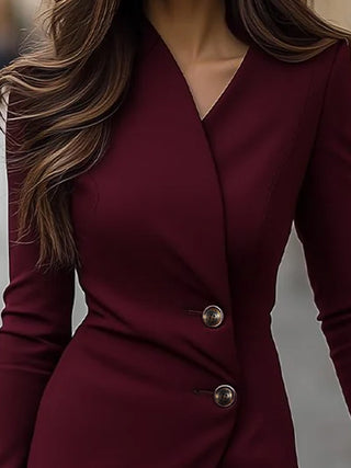 Eva | Robe Midi Boutonnée Style Cache-Cœur Bordeaux