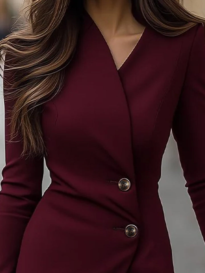 Eva | Robe Midi Boutonnée Style Cache-Cœur Bordeaux