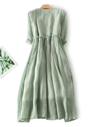 Arya - Robe Femme Art Rétro Col Rond à Lacets