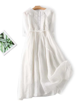 Arya - Robe Femme Art Rétro Col Rond à Lacets