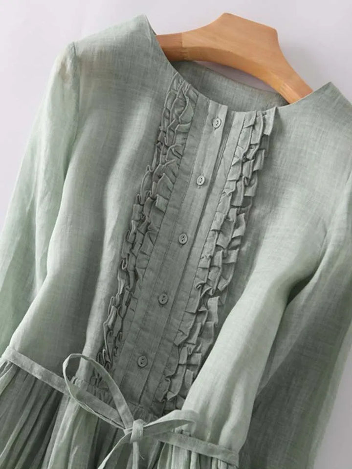 Arya - Robe Femme Art Rétro Col Rond à Lacets