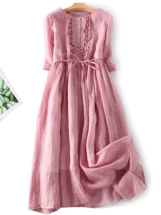 Arya - Robe Femme Art Rétro Col Rond à Lacets